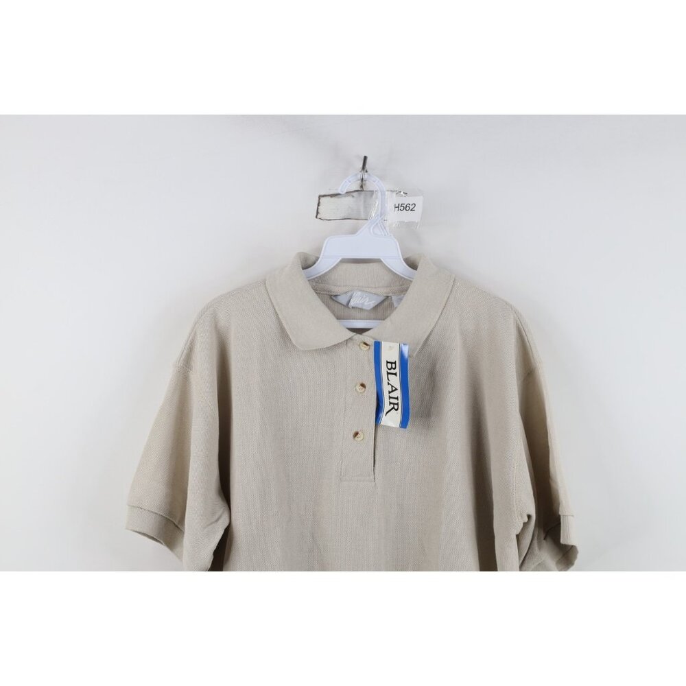 Deadstock Vintage 90s Streetwear Womens Size Large Blank Golf Polo Shirt Beige - Picture 2 of 11